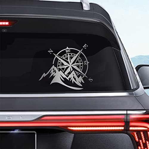 Dreothy 2Pack Mountain Compass Vinyl Sticker Outdoor Adventure Car Window Decal for Motorcycle SUV Laptop Truck 787x669inch Brushed Silver