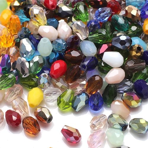 100PCS 6 8MM Teardrop Crystal Glass Beads for Jewelry Making Multicolor Faceted Vertical Hole Teardrop Glass Spacer Beads Bulk for Bracelet Necklace Earring Wind Chime DIY Crafts Projects