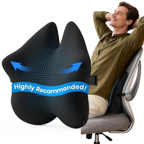 Benazcap Lumbar Pillow, Back Support for Office Chair, Car Seat, Sofa, Travel, Ergonomic Multi-Region Memory Foam & Adjustable Straps, Lower Back Pain Relief and Improved Posture Effectively, Black