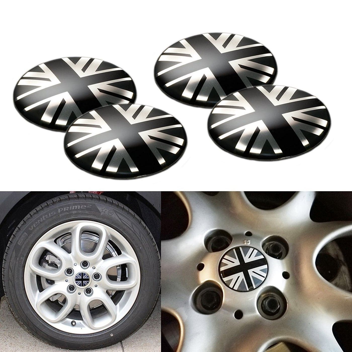 Xotic Tech 4X Union Jack UK Flag Style Wheel Center Cap Covers Compatible with Mini Coopers R50 R51 R52 R53 R55 R56 R57 R58 R59 R60 R61 F55 F56 etc BlackGrey