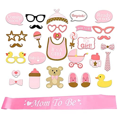 Baby Shower Birthday Party Photo Booth Props Girl Pink Lovely Party Favor Supplies, 29 Pack