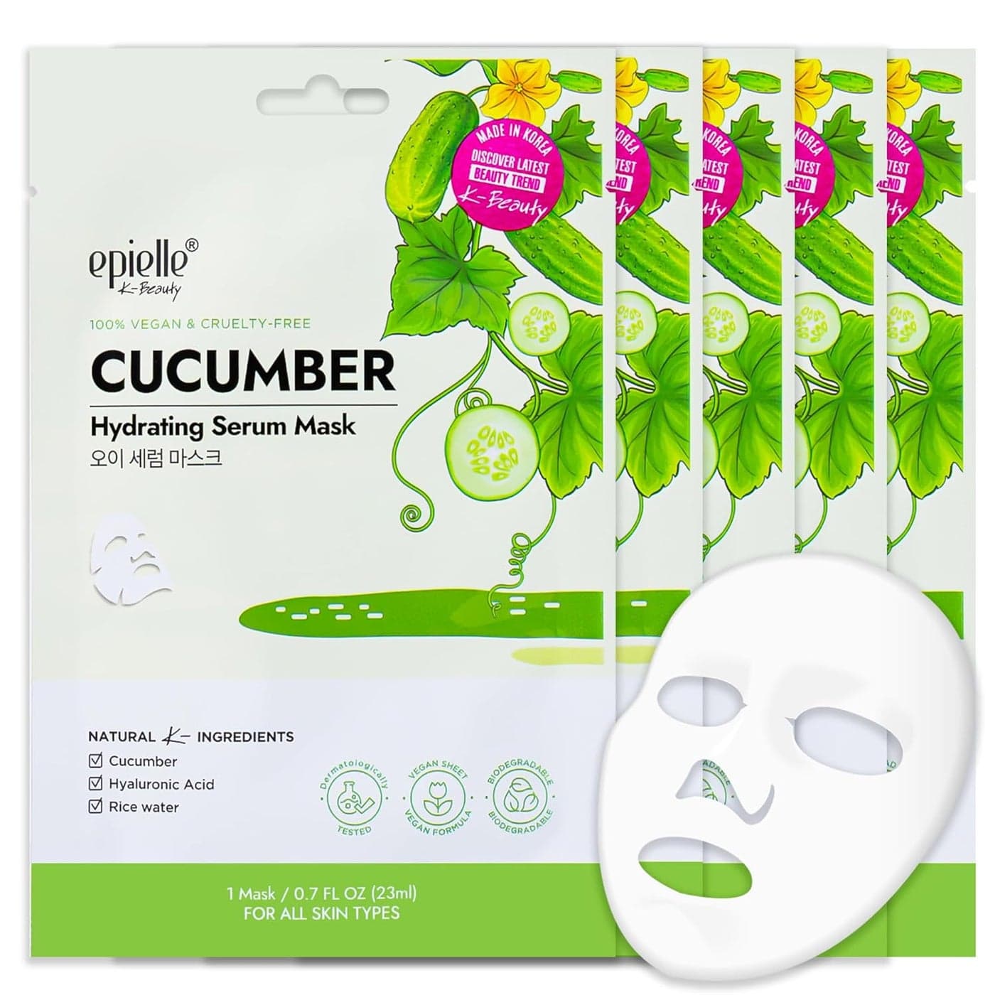 Epielle Cucumber Hydrating Serum Facial Sheet Masks 5 Pack