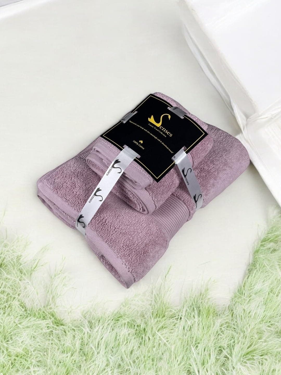 SENSES by Riba Cotton Towel Set 703 GSM - Mauve, 3 Pcs| 1 Bath +1 Hand + 1wash Towel Combo | Super Soft, Absorbent, Lightweight, Antimicrobial, Low Linting