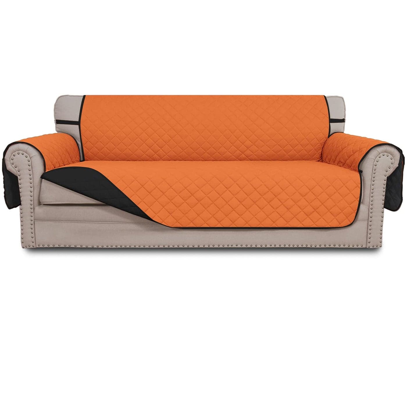 EasyGoing Reversible Couch Cover for 3 Cushion Couch Sofa Cover for Dogs Water Resistant Furniture Protector Cover with Foam Sticks Elastic Straps for Pet Cat Sofa OrangeBlack