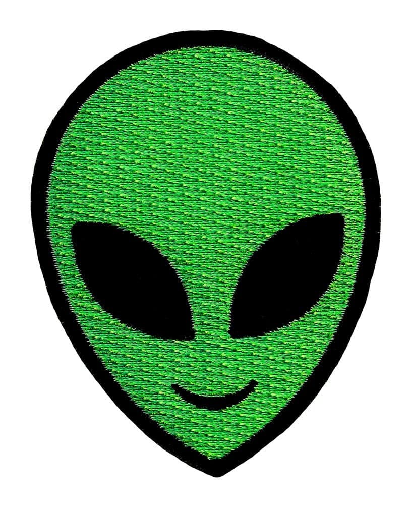 Alien Head Patch Embroidered IronOn UFO Extraterrestrial Green Smiling Applique