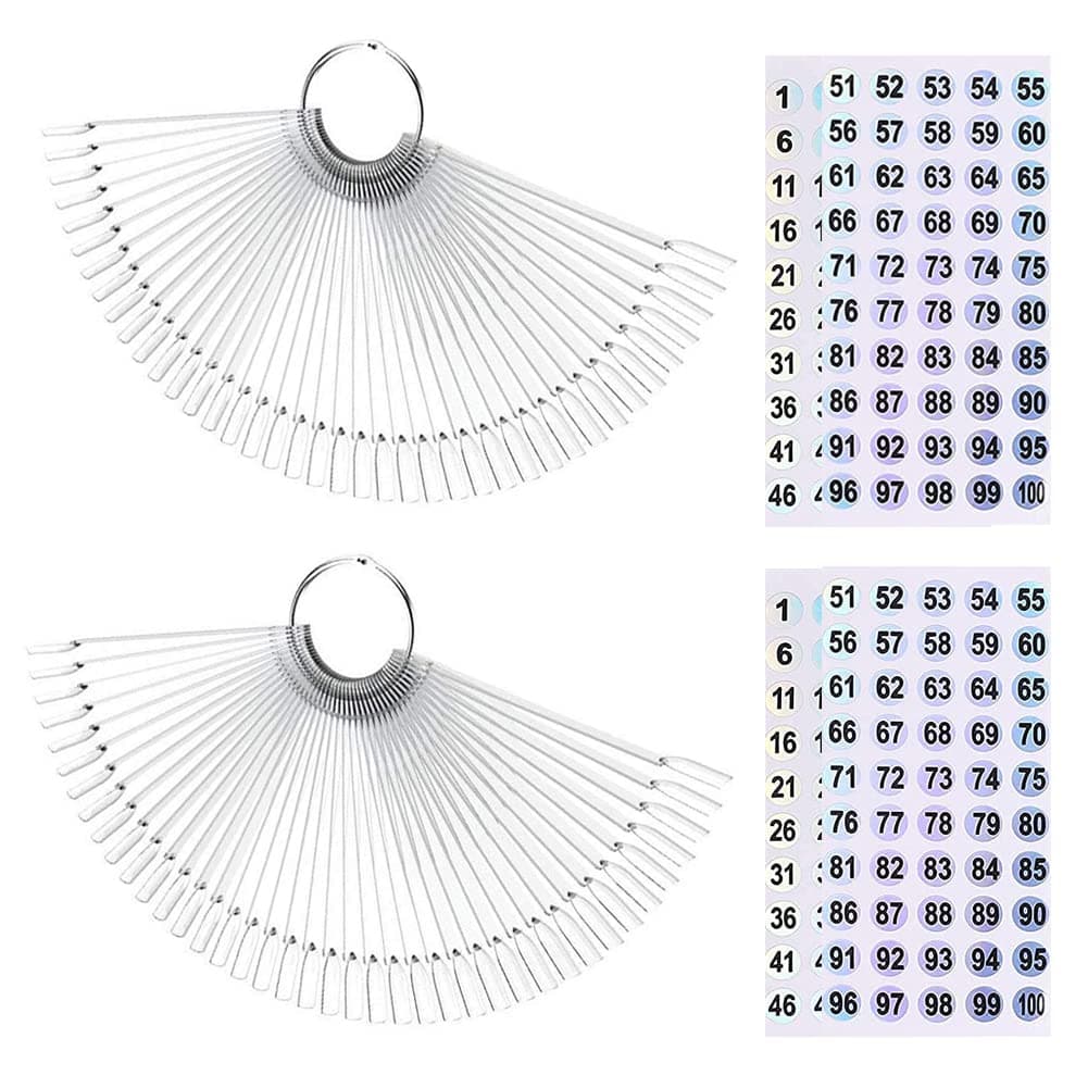 Beuniar Nail Swatch Sticks with Ring for Nail Polish Color Display Board Art Supplies Practice Samples with Number Stickers 100pcs clear