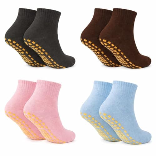 WKLOUYHE 4 Pairs Womens Mens Non-slip Grip Socks ABS Sport Socks for Yoga Pilates Barre Trampoline Fitness Martial Hospital Home Walking Socks with Grips_Multicolour,Free Size