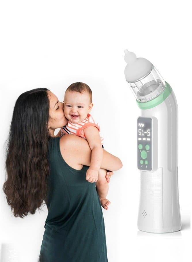 Electric Nasal Aspirator Gentle Nose Suction for Babies, Automatic Nose Cleaner with 3 Silicone Tips, 5 Suction Modes, Baby Nose Sucker with Music and Light Soothing Function