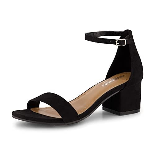 CUSHIONAIRE Alba Mid Block Heel Dress Shoes for Women – Open Toe Ankle Strap Heeled Women's Sandals with Memory Foam Comfort, BLACK 8.5