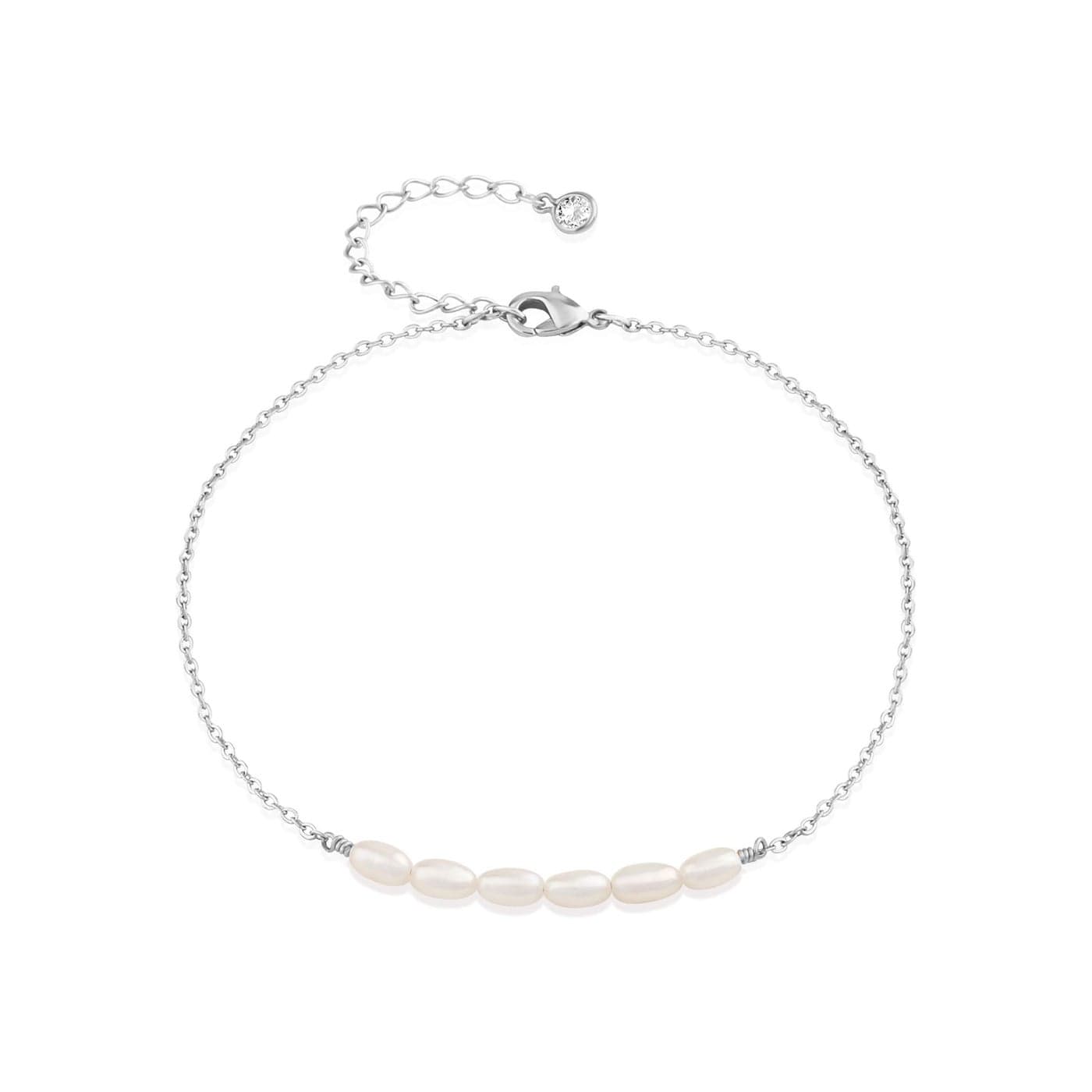 Freshwater Pearl Anklet,Sterling Silver 14K Silver Filled Boho Pearl Dainty Handmade Beaded Cute Tiny Charm Beach Ankle Bracelet Foot Chain Anklet for Women