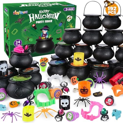 ShyLizard Halloween Party Favors Bulk for Kids 24 Pack Prefilled Witch Cauldrons with Halloween Toys for Halloween Party Supplies Halloween Goodie Bag Fillers Halloween Miniatures Novelty Toys