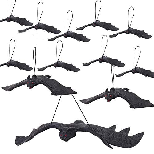 12 Pack Halloween Hanging Bats, Realistic Spooky Rubber Bats for Indoor and Outdoor Halloween Party Decorations and Supplies