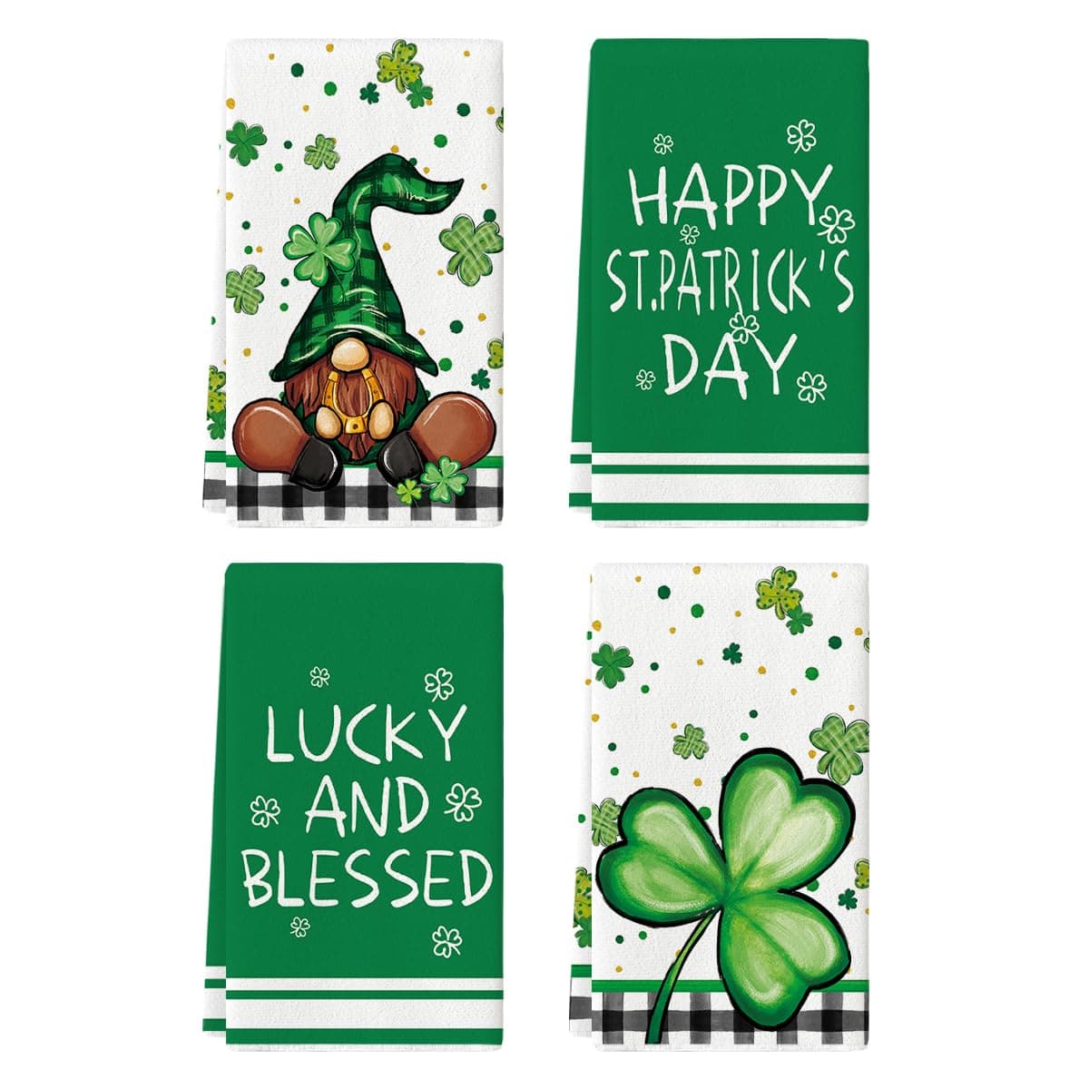 Artoid Mode Lucky Shamrock Gnome Happy St Patricks Day Kitchen Towels Dish Towels 18x26 Inch Seasonal Decoration Hand Towels Set of 4