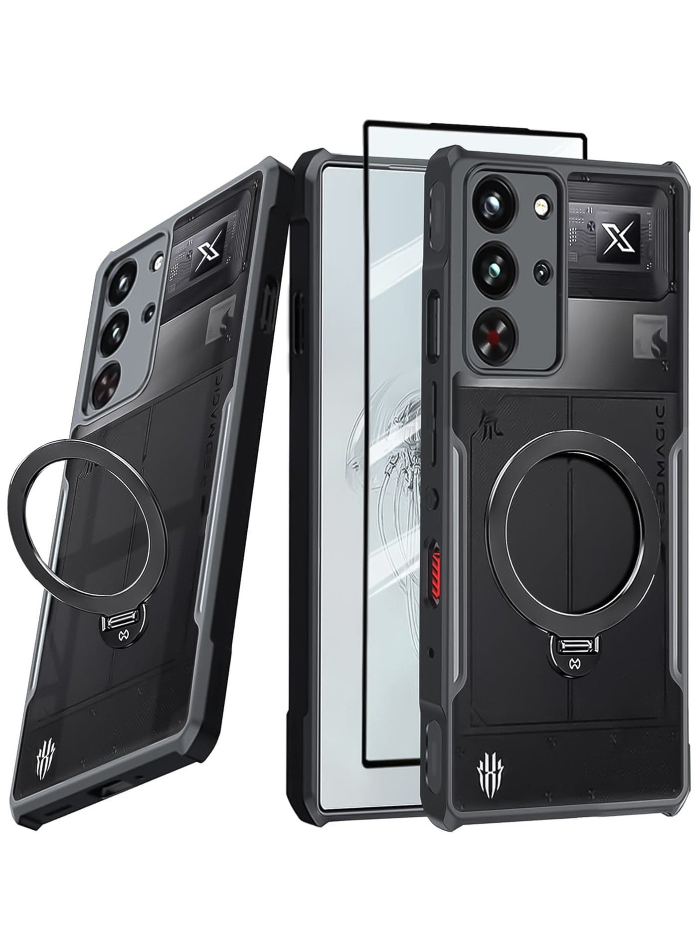 For ZTE Nubia Red Magic 10 Pro Case | RedMagic 10 Pro+ Cover with Screen Protector, 360° Ring Holder Stand TPU Shockproof Back Cover, Anti-fingerprint Clear Matte Protective Casing