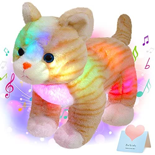 Glow Guards 14 Light up Musical Kitty Stuffed Animal Soft Realistic Cat Plush Toy with LED Night Lights Lullabies Singing Glow Birthday Childrens Day for Toddler Kids