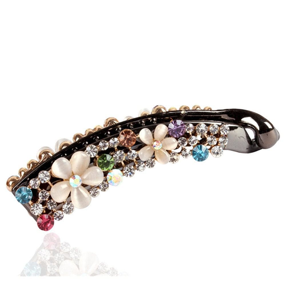 Ruihfas Sparkly Crystal Rhinestone Banana Hair Clips Comb for Lady Women Ponytail Holder White