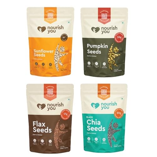 Nourish You Raw & Whole Edible Healthy Seeds Combo 1kg | Jumbo Pumpkin, Jumbo Sunflower, flaxseeds, Chia Seeds (250g Each Pack) | Seeds for Eating | Immunity Booster Diet | Protein and Rich in Fibre |