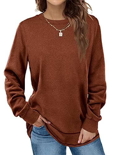 Dofaoo Womens Long Sleeve Tops Plus Size Fashion Clothing Crew Neck Tunic Sweatshirts Fall Halloween Shirts Caramel XXL