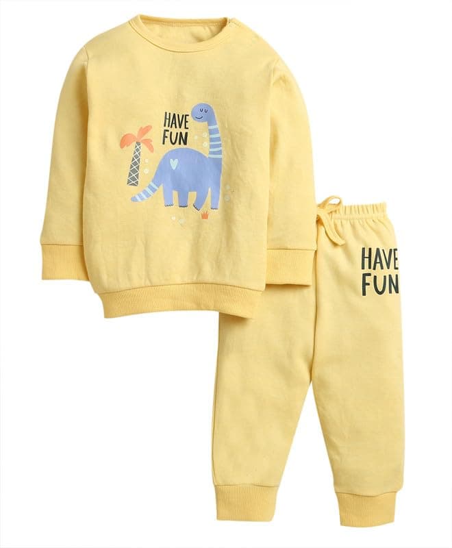 BUMZEE Yellow Boys Full Sleeves Cotton Sweatshirt & Jogger Set Age - 18-24 Months (Peb9993E-ylw)
