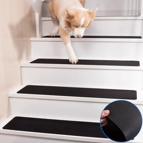 HOPEVIVA Carpet Stair Treads Non Slip for Wooden Stairs, Rubber Backed Indoor Stair Treads with Tech Fabric Surface, Anti Slip Stair Covers, 30" x 8", Set of 15, Black