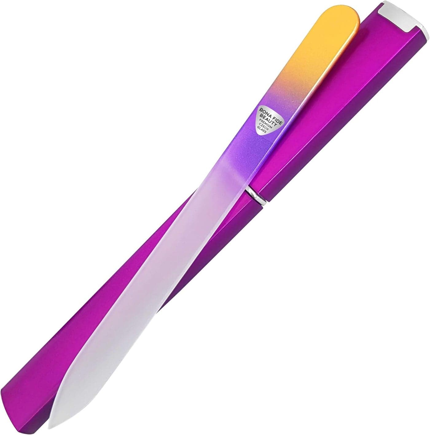 Bona Fide Beauty - Premium Czech Glass Fingernail File with Case - Gentle, Durable & Professional Manicure Tool - Perfect Mother's Day Gift for Women (Gold Violet)
