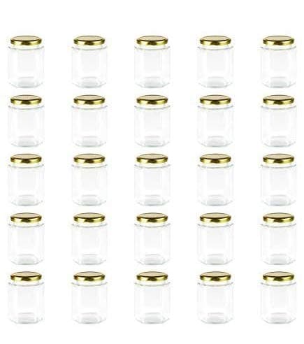 Encheng 6 oz Clear Hexagon JarsSmall Glass Honey Jars With LidsGoldenMason Jars For HerbsFoodsJamsLiquid Canning Jars Spice Jars For Storage 25 Pack