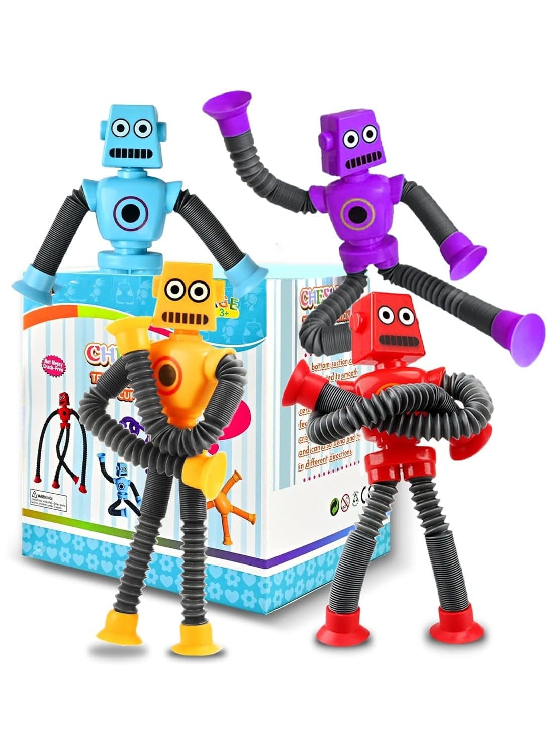 Telescopic Suction Cup Robot Toy, Fun Educational Stress Relief Toy, Sensory Toy 4 Pieces