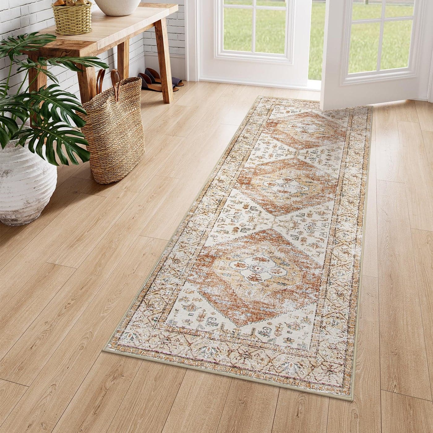 Lahome Boho Washable Runner Rug 2x6 Hallway Rug Kitchen Runner NonSlip Throw Thin Bedroom Rugs Laundry Room Oriental Distressed Print Carpet for Entrance Bathroom Living Room