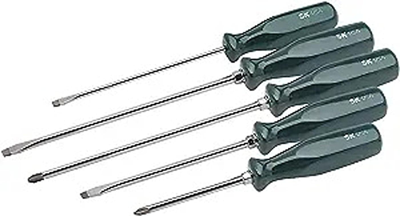 SK Tools USA 5 Piece Long Reach SureGrip Combination Screwdriver Set 2 Phillips 316 14 Slotted 86321
