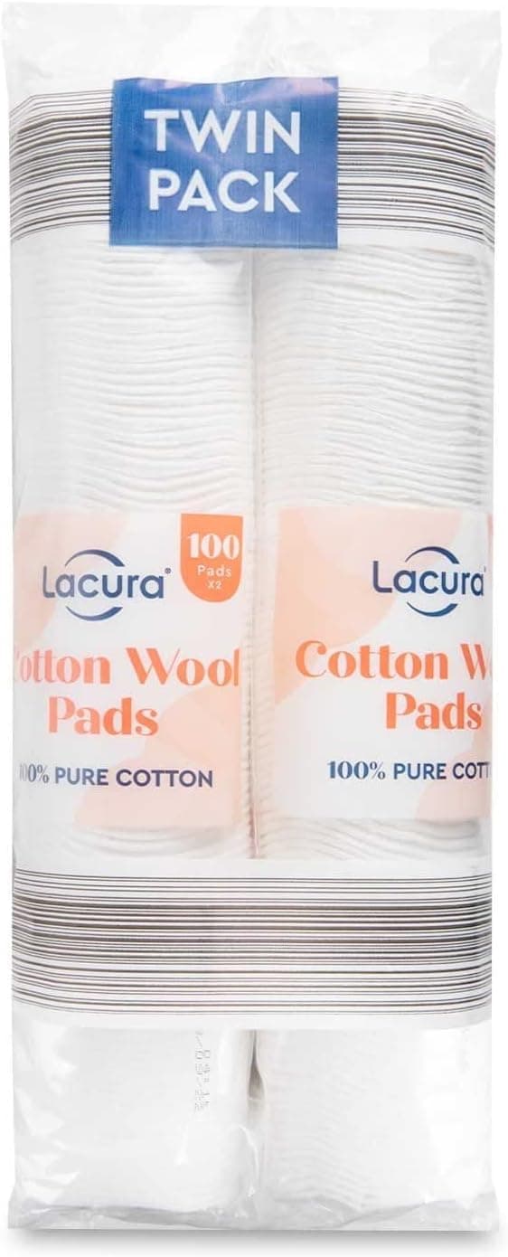 Lacura Pure Cotton Wool Pads 2 x 100 Twin Pack NonFleecing No Shed 100 Cotton for Makeup Removal Discs Face Nails Manicure