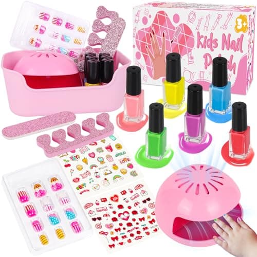 EULRGAUS Kids Nail Polish Set for Girls 14PCS Nail Art Kit with Nail Dryer Non Toxic Nail Polish kit and Fake Nails for Kids Girl Toys Age 68 Halloween Christmas Birthday Gifts for Girls 812