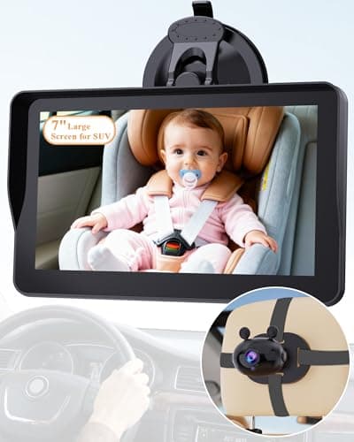Wkzay 7-Inch Car Camera for Baby: AHD 1080P Display with Real-Time Monitoring - Clear Night Vision Easy Setup Carseat Camera for 0-3 Years Infants