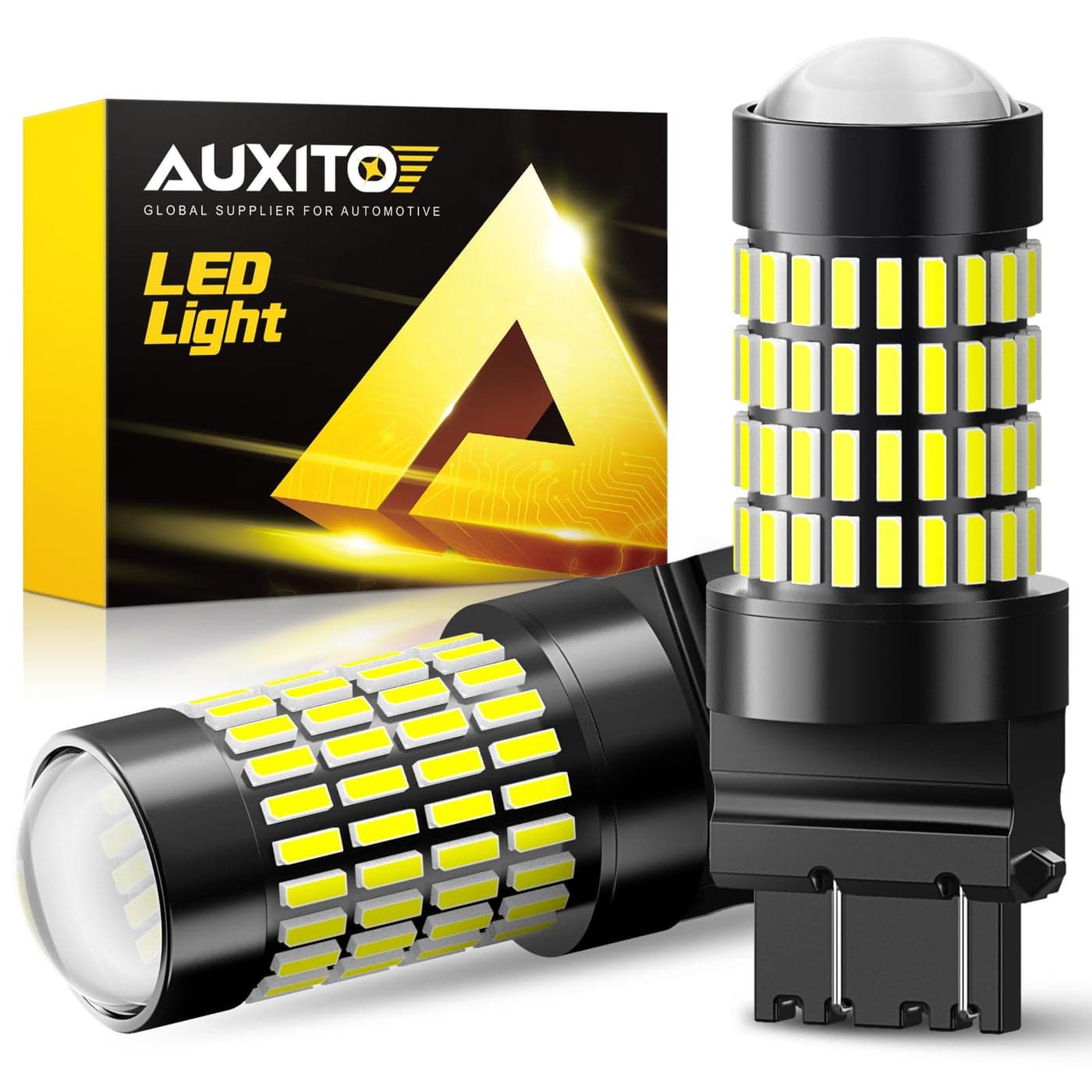 AUXITO 3157 LED Bulbs Reverse Lights 102SMD Chipsets 500 Brighter 3056 3156 3057 4157 LED Bulbs with Projector for Reverse Back Up Lights Tail Brake Signal Parking Lights 6000K White