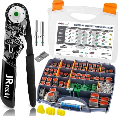 JRready DW5007-03 Deutsch Connector Kit,DT Connector 2 Pin,3 4 6 8 12 Pin Gray IP68 Waterproof Electrical Wire Connectors,Deutsch Crimp Tool 12-22AWG,Size 16 Solid Terminal,Deutsch Pin Removal Tool