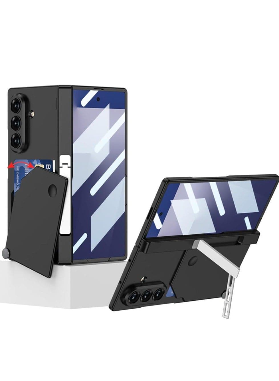 Case for Samsung Galaxy Z Fold 7, with Hinge Full Body Protective Cover Folding Stand Invisible Card Slot Shockproof Hard PC Case
