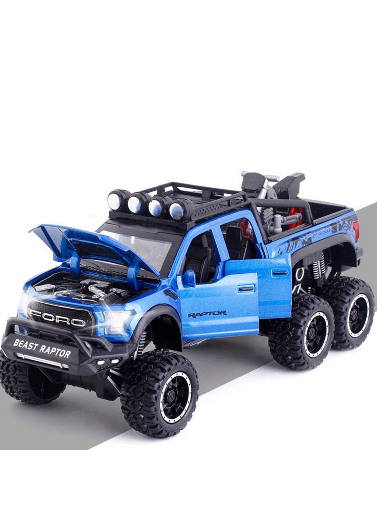 Raptor Pickup Truck + Motorcycle Six-wheeled Monster Truck Alloy Leather Simulation Model Off-road Sound And Light Car