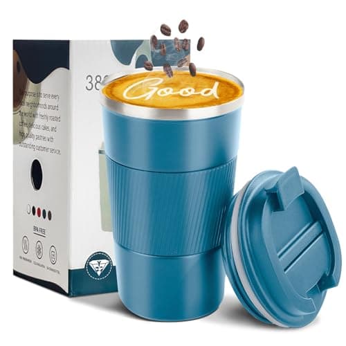 YINBAOGE Insulated Travel Coffee Mug, Spill & Leak Proof, Portable To Go Camping Stainless Steel Coffee Tumbler, Reusable Thermal Coffee Cup with Lid for Hot & Cold Drinks (Blue, 17 OZ)