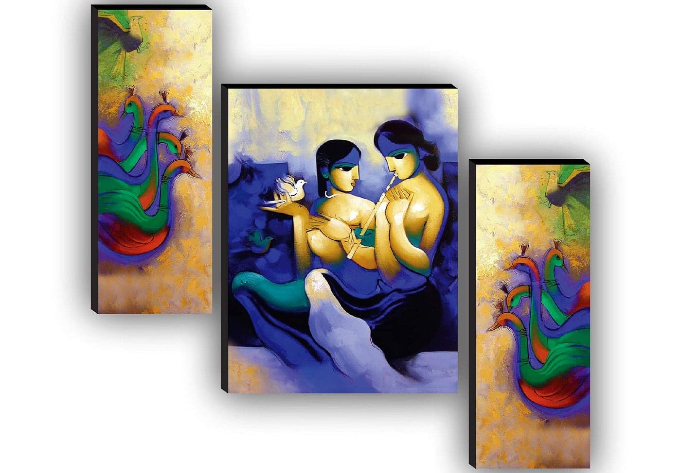 SAF paintings Set of 3 Radha Krishna Modern Art Paintings for living room with frame Self Adeshive UV Textured MDF Framed Painting 12 Inch X 18 Inch SAF-JM7729