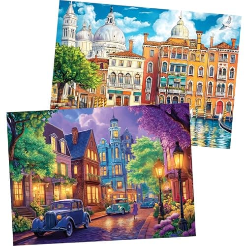 2 Pack 500 Pieces Puzzle for AdultsVenice Building Jigsaw Puzzles 500 Pieces City Night Puzzles for Adult Puzzles No Dust Colorful Premium Cardboard Puzzle Games Family Activity Great Gift