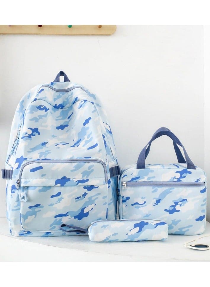 3PCS Teen Girls School Backpack Kids Bookbag Set with Lunch Box Pencil Case Travel Laptop Backpack Casual Daypacks (Blue)