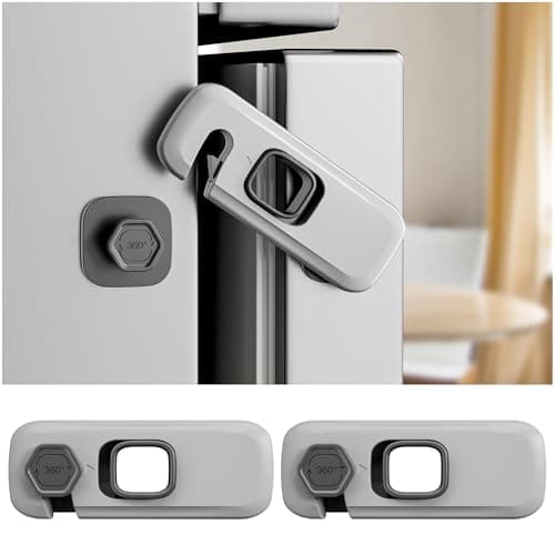 2 Pack Child Proof Refrigerator Locks Fridge Locks for Kids Safety with Sticky 3M Adhesives Pads Freezer Door Latches for Toddlers and Baby Ideal for Upright Freezer Ovens Cabinets Door