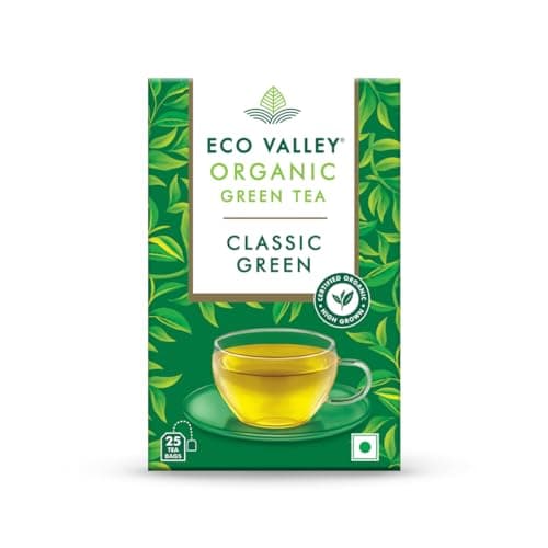Eco Valley Organic Green Tea - Classic Green- 25 Tea Bags | Boost Energy, Helps Burn Body Fat | Grown in Nilgiris | Zero Calories | Rich in Antioxidants | Good for Digestion | 50 g, Pack of 1
