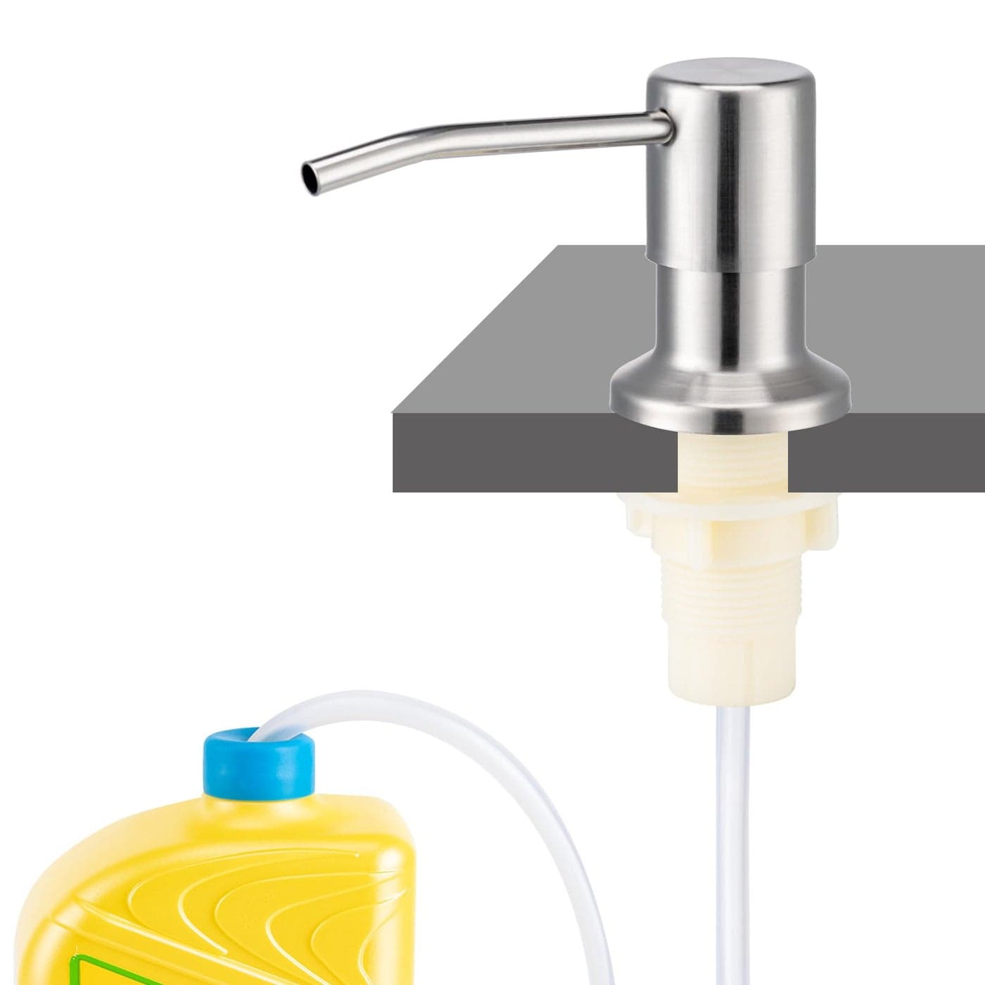 Husfunov Soap Dispenser for Kitchen Sink Built in Sink Soap Dispenser Brushed Nickel Countertop Dish Soap Dispenser Stainless Steel Pump with 47 Extension Tube kit No Need to Frequent Refills