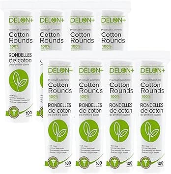 DELON Premium Cotton Rounds with Aloe Vera B5 Provitamin 100 Count pack of 8