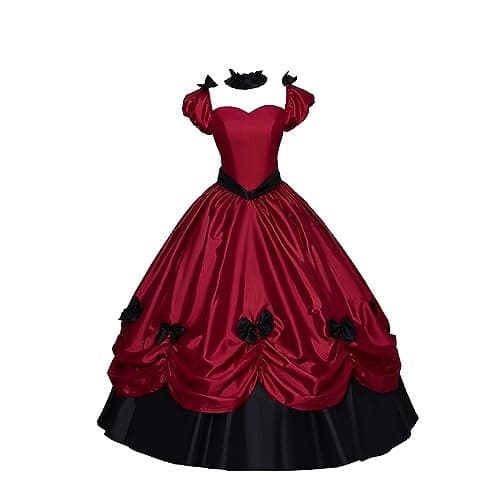 Women's Gothic Victorian Rococo Dress Civil War Southern Belle Tea Party Ball Gown Medieval Evening Dress (Red, XL)