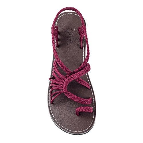 Plaka Palm Leaf Flat Summer Sandals for Women | Perfect for The Beach Walking & Dressy Occasions | Sangria | Size 10