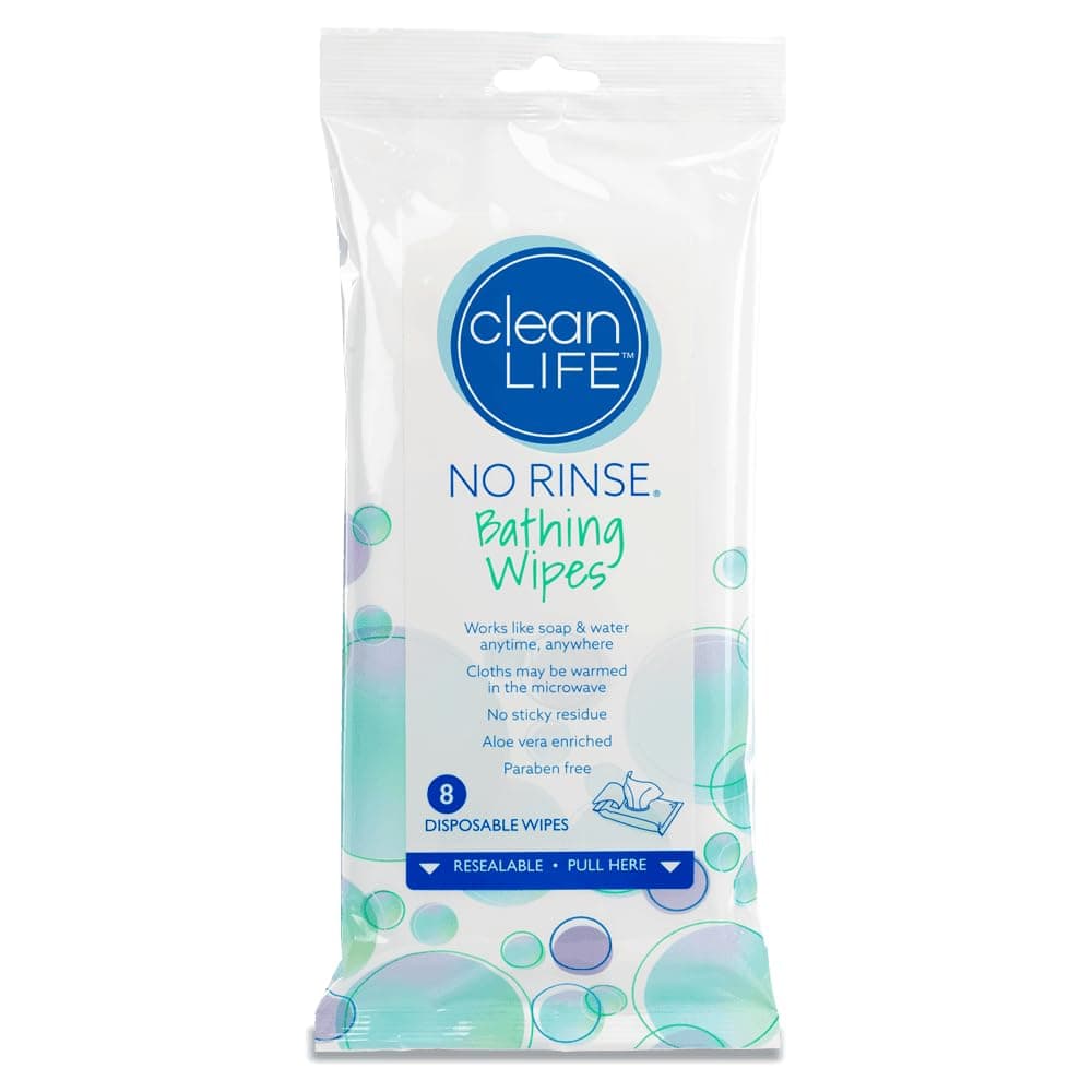 Cleanlife NoRinse Bathing Wipes 8 Disposable Body Wipes Cleansing Bath Wipes for Adults Elderly Camping Hospital RinseFree Personal Care for Travel Bedridden Dementia