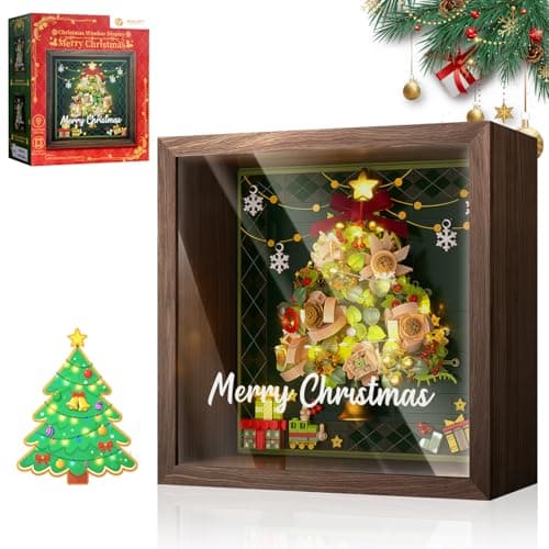 Premium Christmas Tree Decoration Building Set with Light Includes Vintage Solid Wood Picture Frame for Wall Art Display and Home DecorChristmas Craft Gift for Adults Boys Girls 8505 PCS