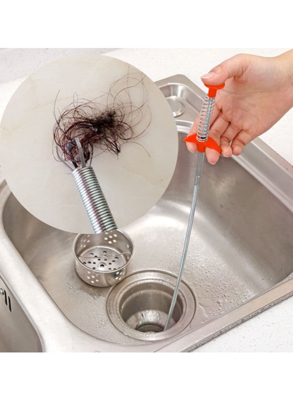 Kitchen Sink Drain Snake Clog Remover Cleaning Tools 23.6 Inch Spring Pipes Household Drain Cleaning Tools