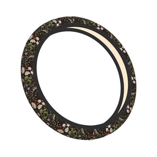 JKJOJIA Trendy Mushroom Cute Floral Flower Steering Wheel Cover for Women Men Girls Car Accessories Decor AntiSlip Neoprene Auto Steering Wheel Covers Protector Universal 15 Inch